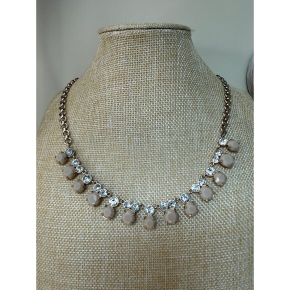 J.Crew Gold-Tone Necklace With Neutral Beige Gems & Clear Crystals 18-20 Inches - Picture 8 of 13